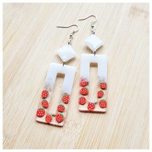 Strawberry Earrings Handmade Strawberries and Cream Dangle Statement Earrings